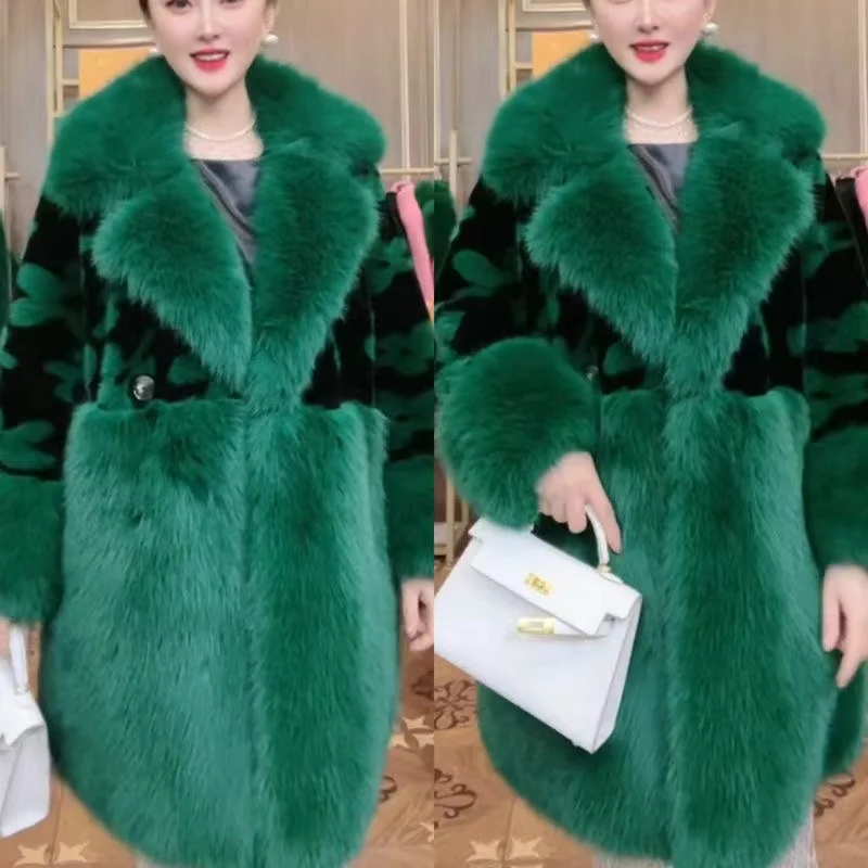 2023 Dignified Autumn Winter Environmental Protection Furry Imitation Fox Fur Collar Coat Fashion High-End Mink Faux Fur Outwear