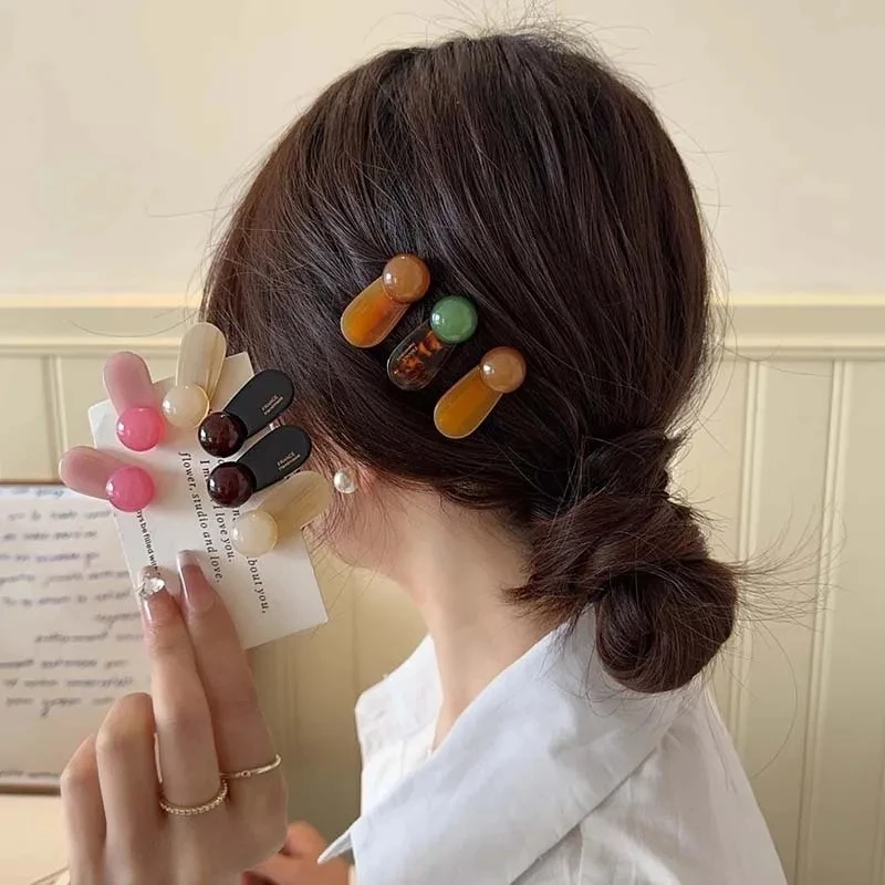 

Korean style~Round ball hair clip with side clip for women's new high-end bangs clip hair accessories