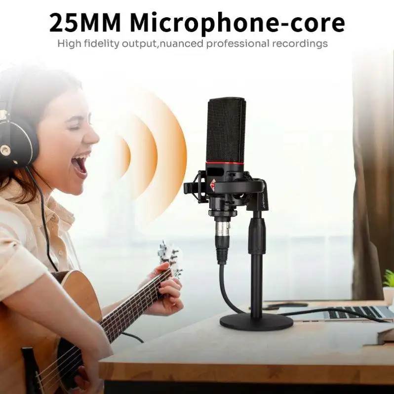 FANGDONG Professional Studio Microphone 48V Cardioid XLR Shock Mount for Broadcasting Karaoke & Gaming