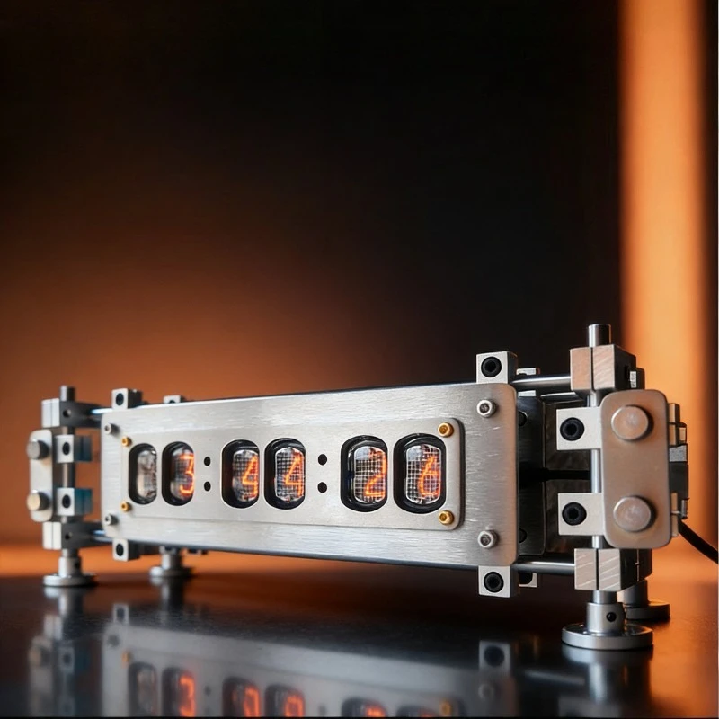 Retro Nixie Tube Clock Luxury Stainless Steel Metal Tube Clock IN12 Glow Tube 6 Bit Digital Electronic Table Clock