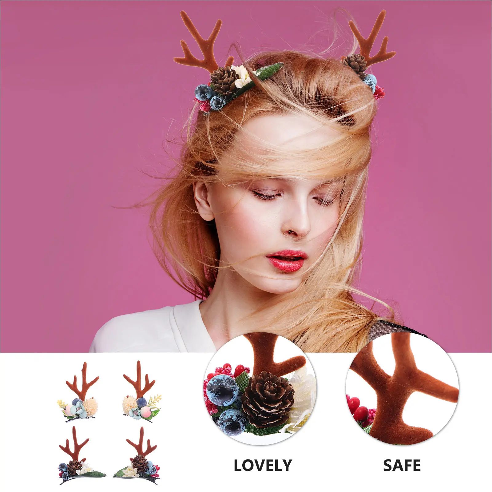 2Pairs Christmas Berry Antlers Hairpins Hair Clips Party Photography Props Xmas Accessories Christmas Hair Clip