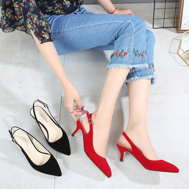 Large Size 44-45 Women Shoes Baotou Sandals  Pumps New Summer Pointed Red High-heeled Thin Heel Bridal Wedding Party