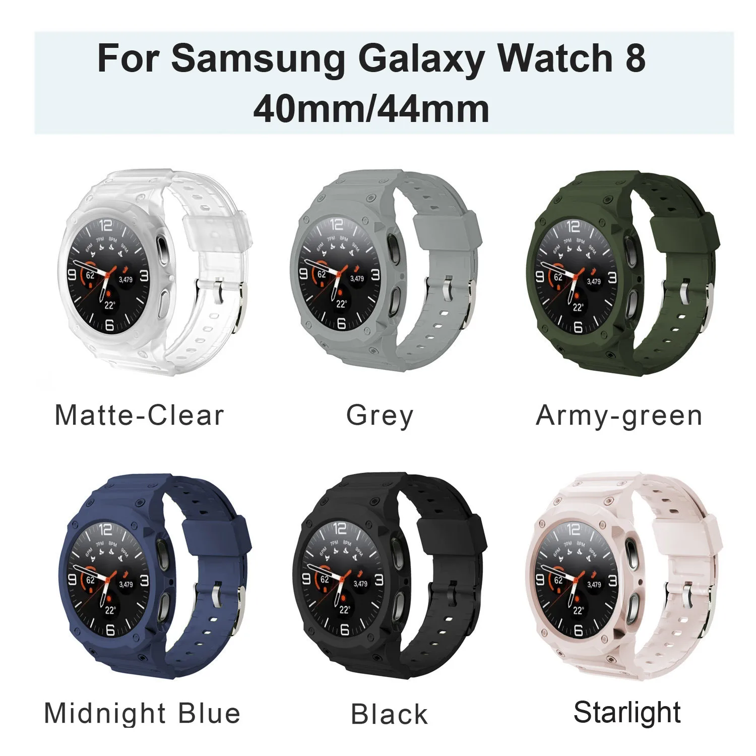 Sports Silicone Watch Strap Cover Set for Samsung Galaxy Watch 8 40mm 44mm Band Integrated TPU Cover Wrist Bracelet correa
