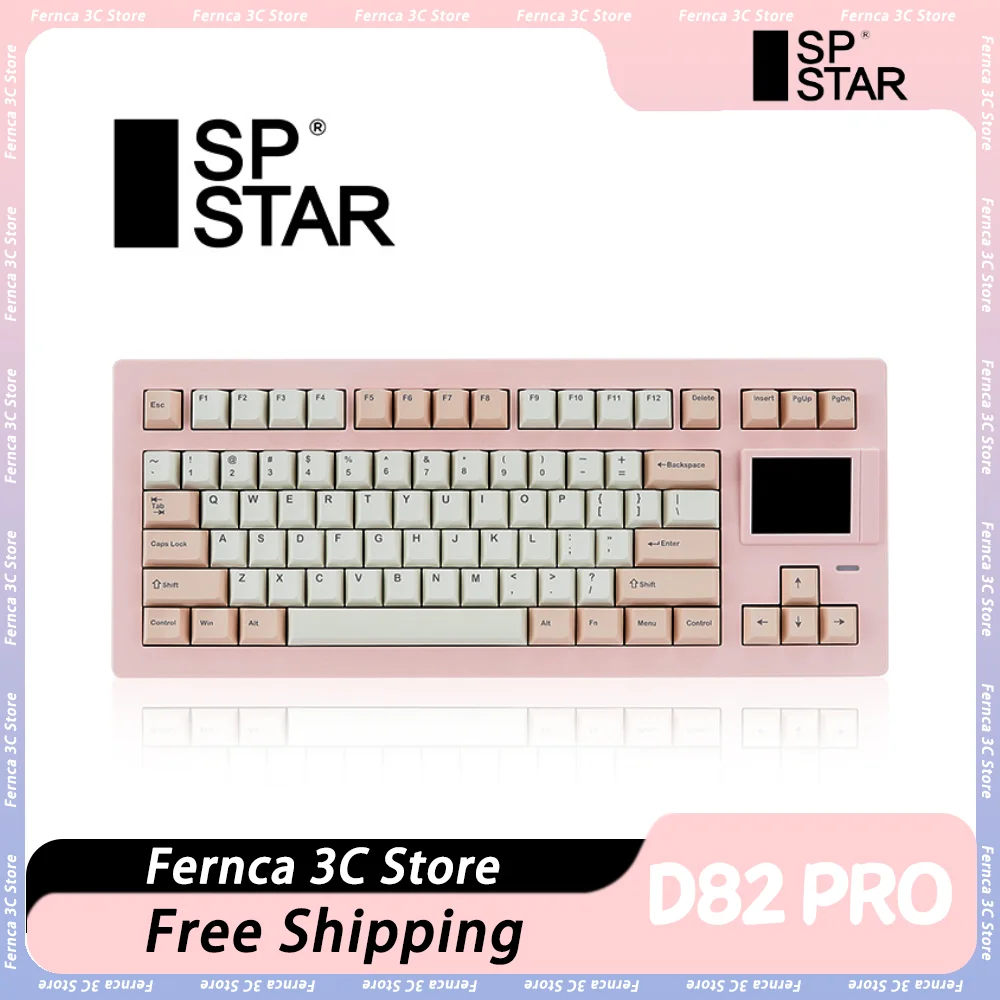 SP STAR D82 PRO Mechanical Keyboard Tri Mode Wireless Hot Swap RGB Backlit Gasket Customized Gaming Display Screen PC Gamer Gift