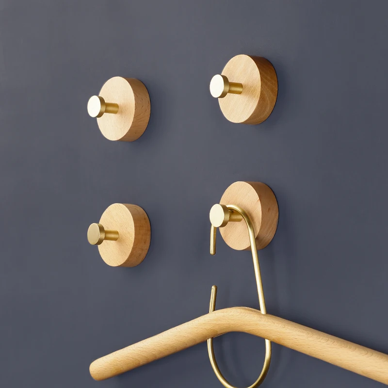 Light luxury solid wood brass hook, wall-mounted door rack, hats and clothes adhesive hook creativity