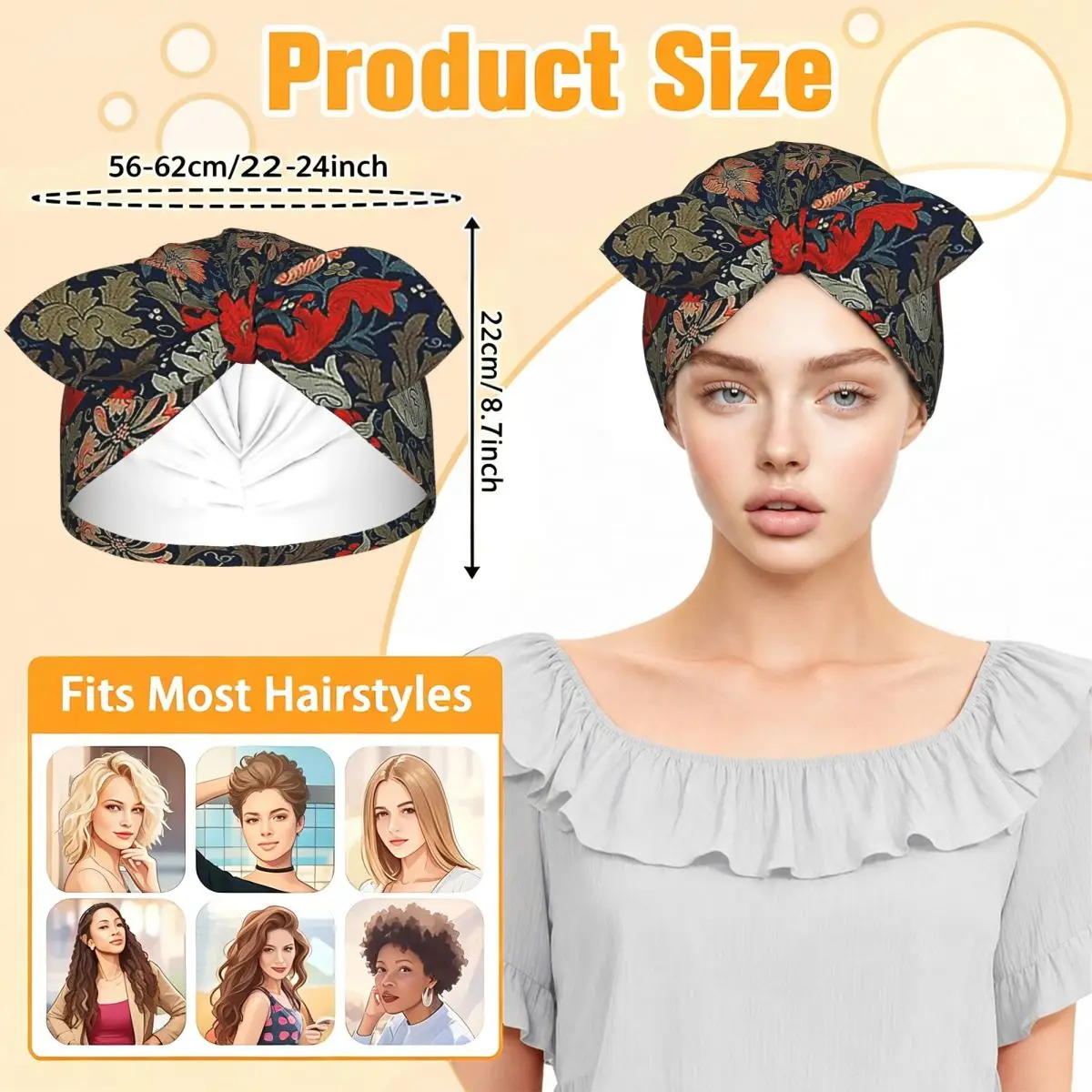 William Morris Compton Sleep Bonnet Double Layer with Adjustable Bow, Reversible Hair Cap for Curly Braids Hair