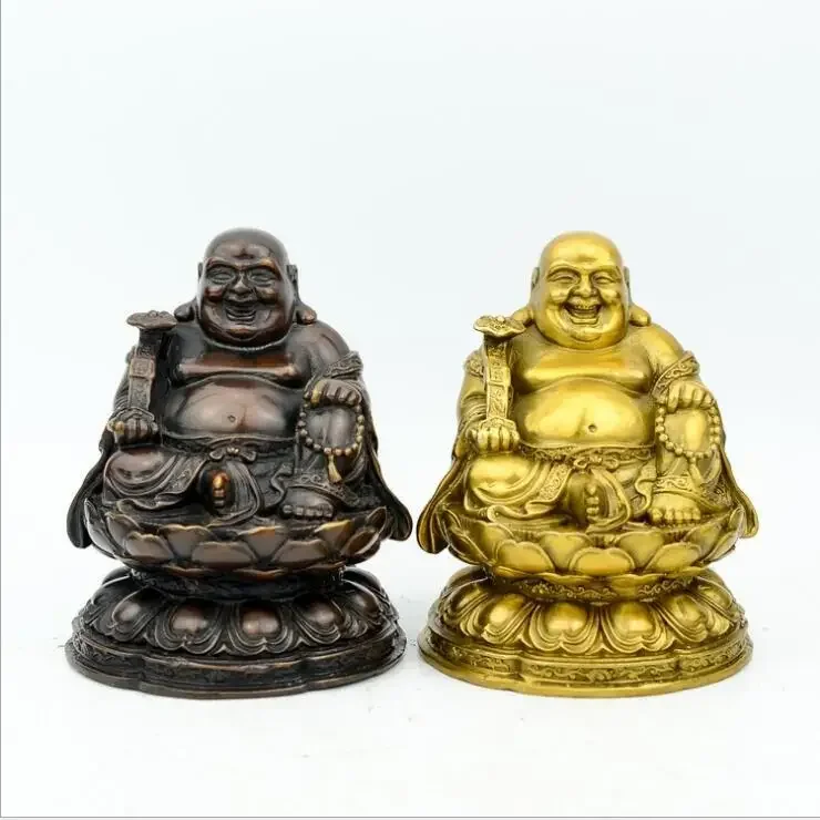 SCY 906+++Pure copper antique 4 inch Maitreya Buddha ornaments, lotus flowers, smiling   Fengshui home crafts