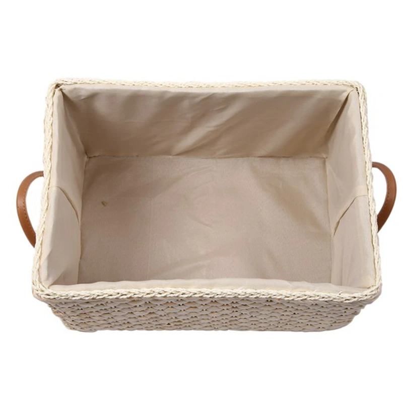 Manual Woven Storage Basket Handmade Laundry Wicker Baskets Sundries Organizer Clothes Toys Container Decoration -White