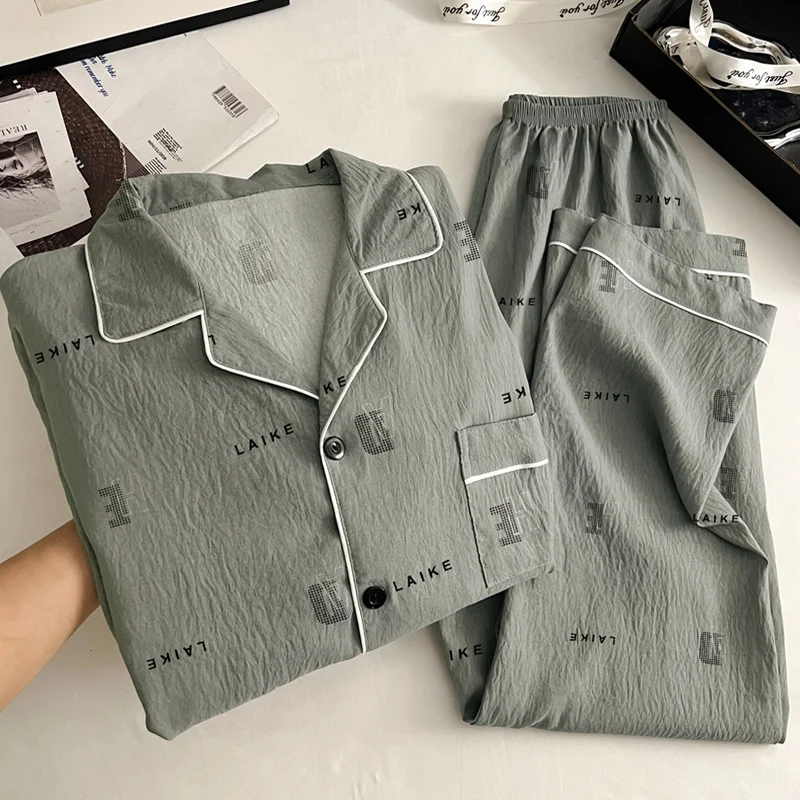 ضوء فاخر خمر Instagram-Style الرجال سحابة القطن ملابس غير رسمية الربيع/الخريف بيجامة مجموعة قطعتين مجموعة استرخاء #6