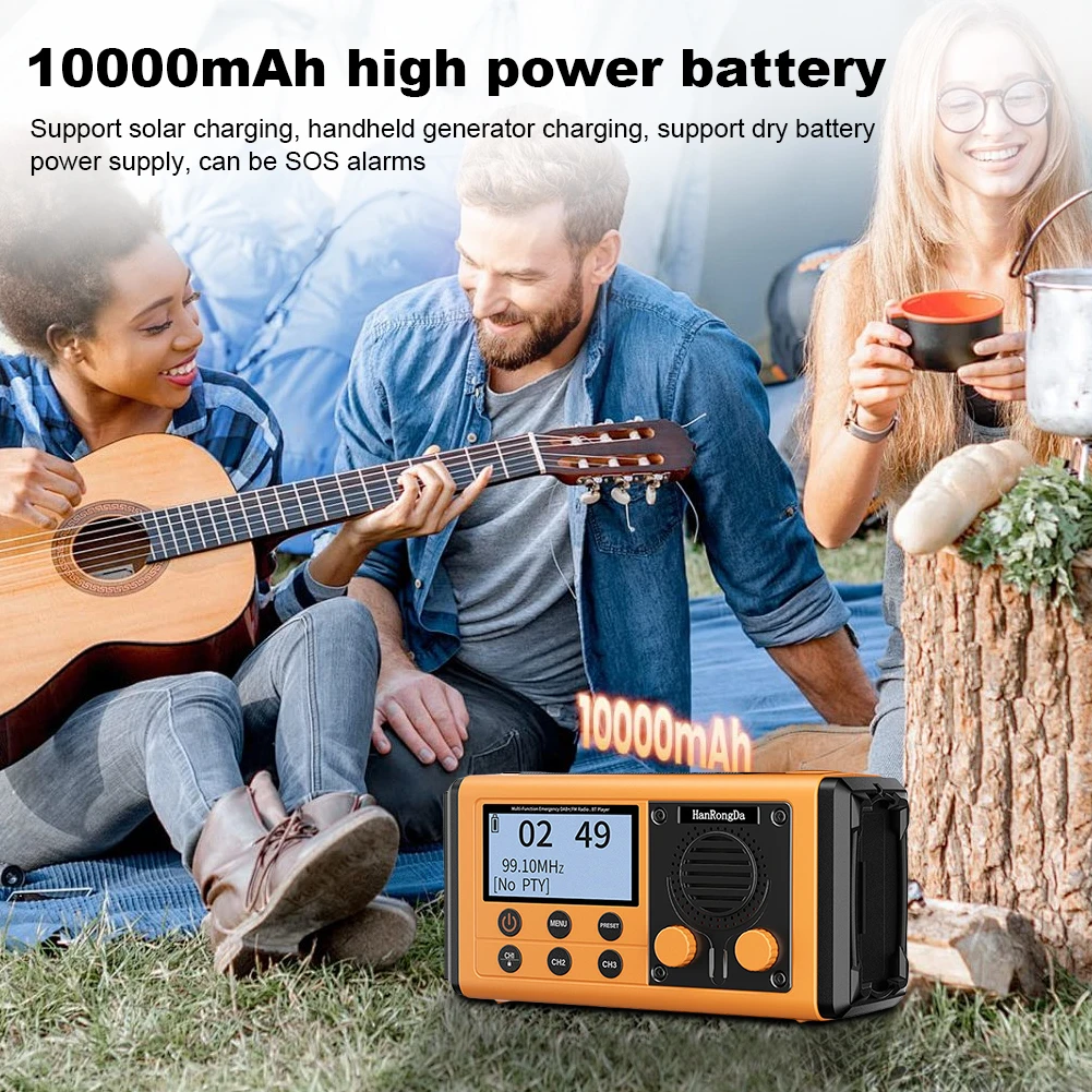 جديد DAB راديو FM الطاقة الشمسية كرنك اليد الجيل متعدد الوظائف راديو بالطاقة الشمسية بطارية تعمل المحمولة راديو الطقس 10000mAh