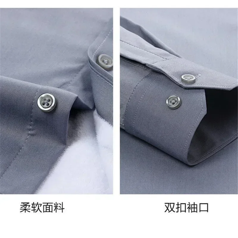 

Autumn Winter Men's Slim Fit Shirts Warm Fleece Stretch Shirt Solid Formal Business Office Wear Male Long Sleeve Dress Shirts