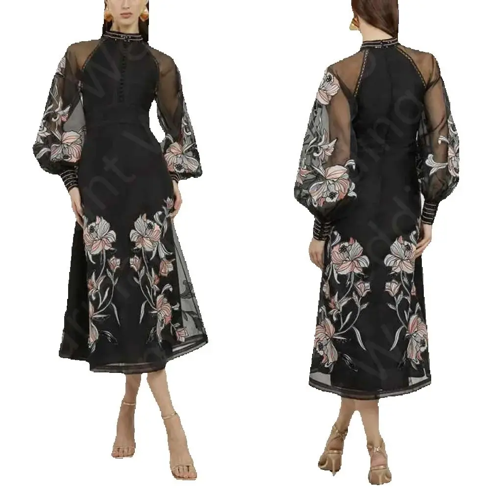 Customized Classic Contrast Color Prom Gowns Black Arabic Evening Dresses Long Sleeve Middle East Wedding Party Gowns Tea Length image 4