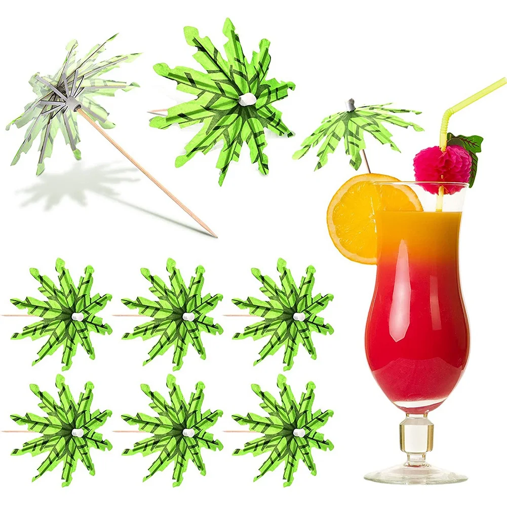 A44T60 шт., зеленая тропическая кокосовая пальма, бумажные зонтики, выборки для коктейлей, зонтики для кексов для гавайской вечеринки