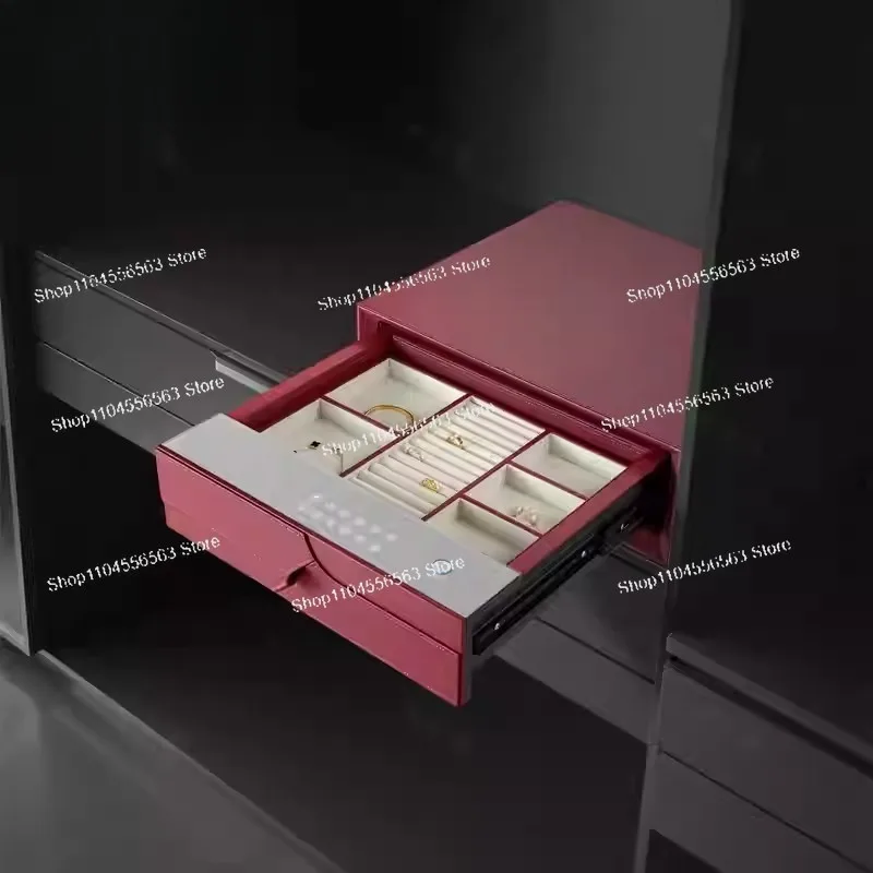 Luxury Leather Smart Biometric Drawer Safe, Anti-Theft Fingerprint Jewelry Storage Cabinet