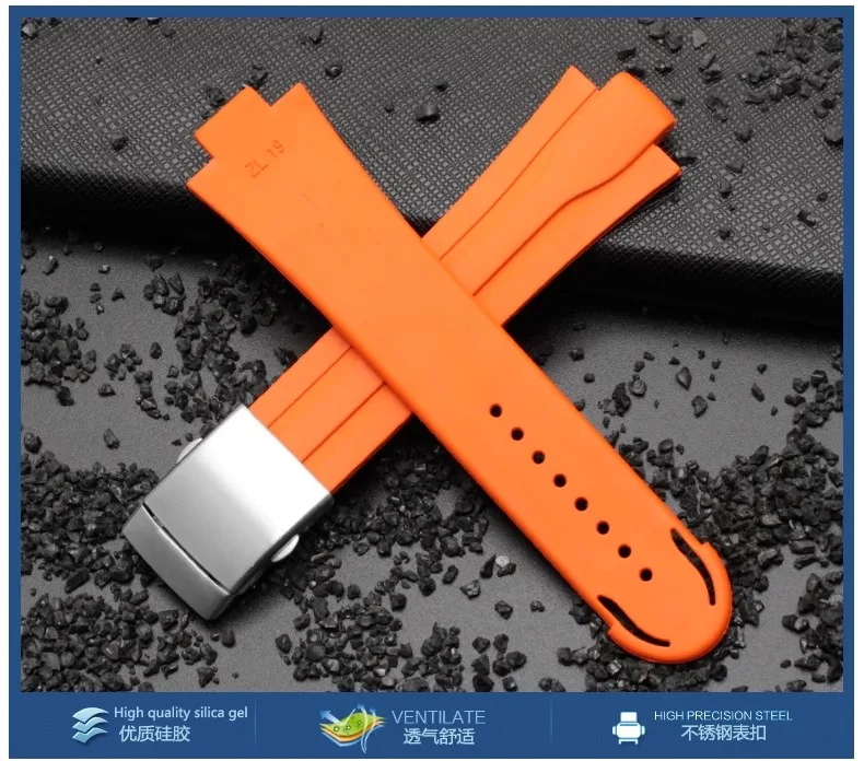 ل أوريس 7730 7740 سلسلة حزام ساعة اليد الأزرق البرتقالي 24-12 مللي متر الرجال الغوص الرياضة حزام ساعة سيليكون