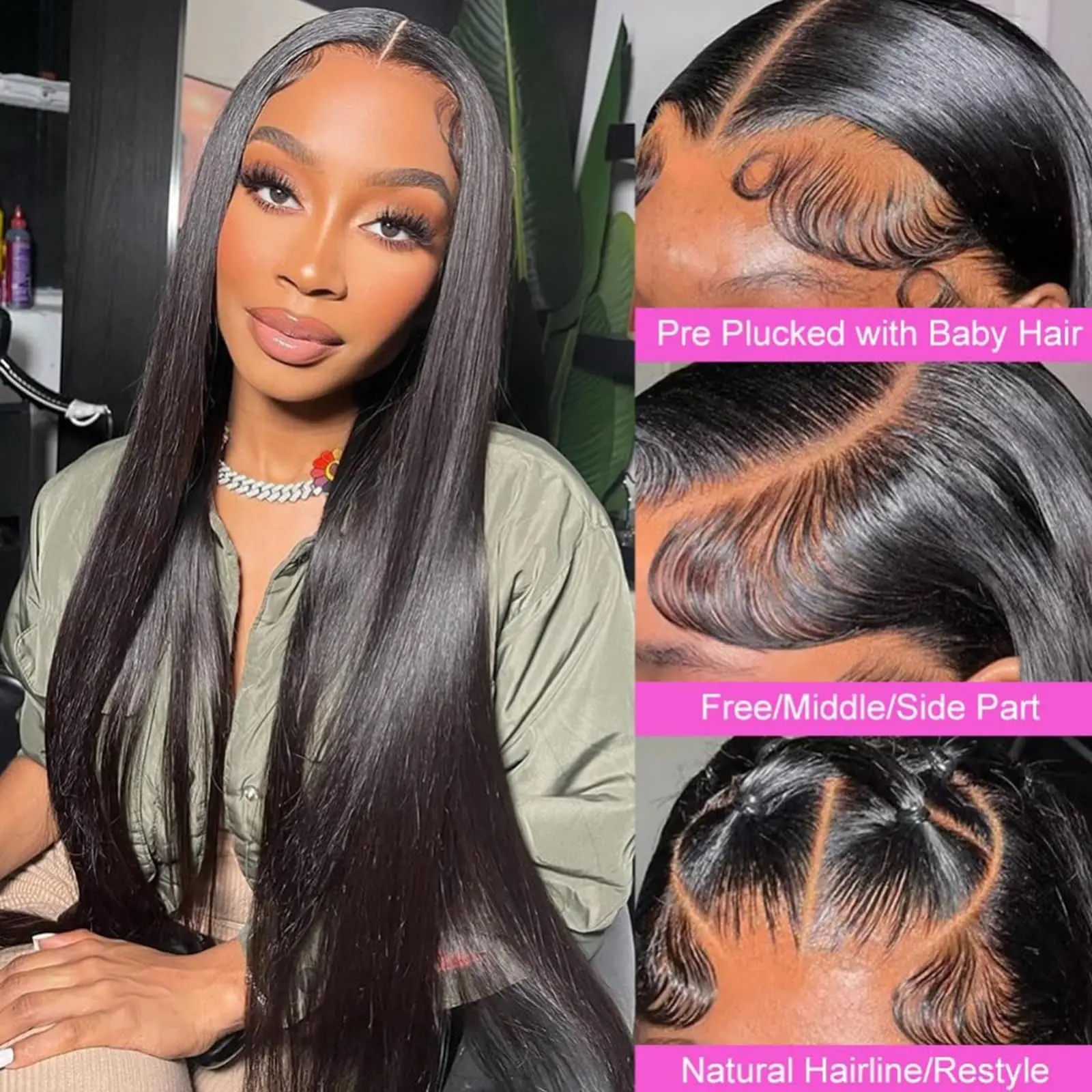 200 High Density Straight 13x6 Hd Lace Frontal Wig 40 Inch Human Hair Wig Natural Black Pre Plucked Lace Frontal Wigs For Women