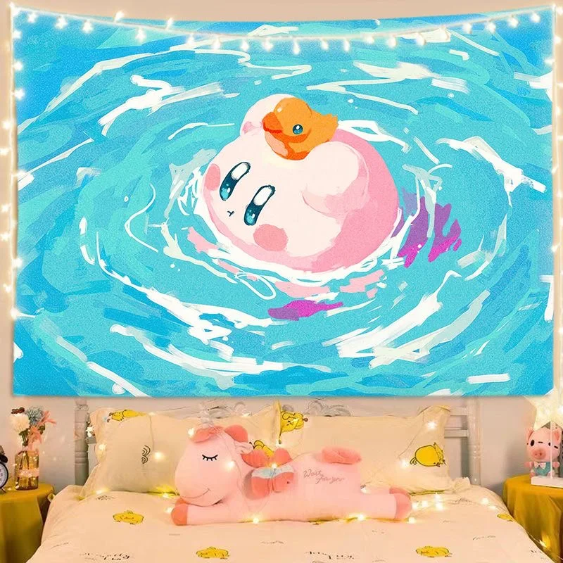 Cartoon Game Kirbyed Printed Tapestry Kawaii Waddle Dee Background Wall Cloth Bedroom Living Room Home Wall Decorative Tapestry