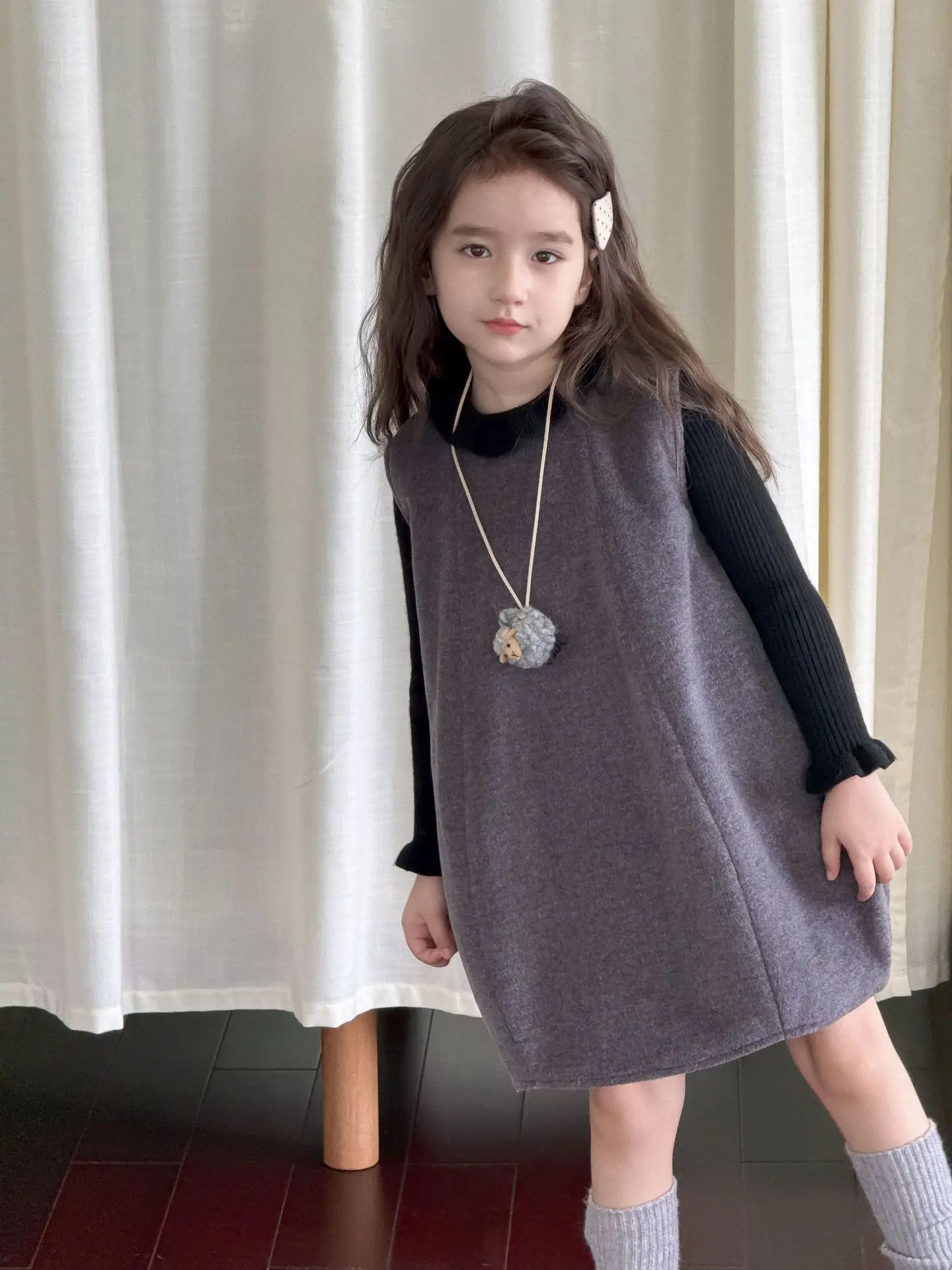 Girls Skirts 2024 Winter New Childrens Clothes Girl Baby Foreign Style Woolen Lantern Cotton Skirt Casual Simple Daily image 6