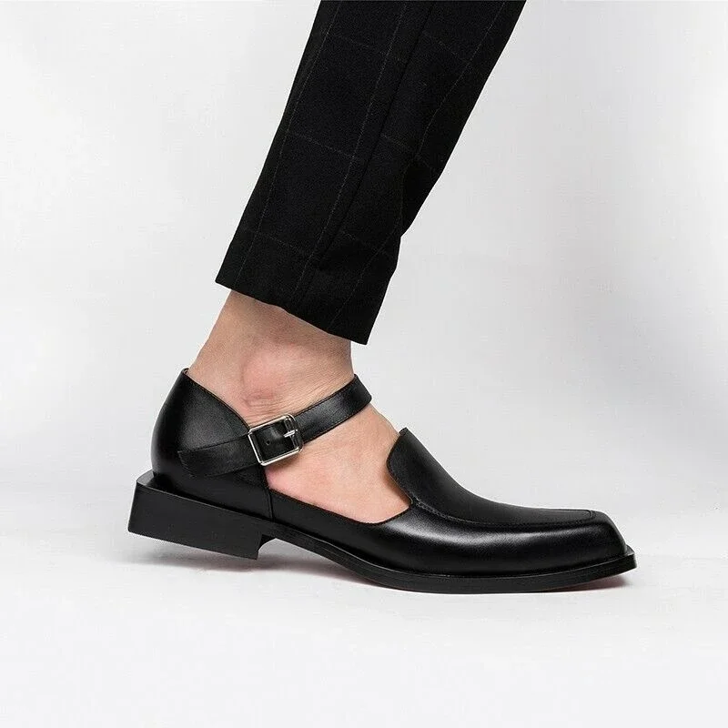 New Black Casual Business Men Shoes Buckle Strap  Round Toe Sandals Shoes for Men with  Size 38-46