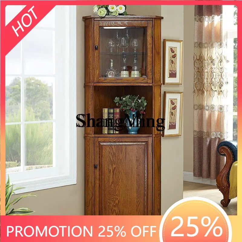 

SM solid wood corner cabinet storage triangular corner cabinet living room corner against the wall fan wine cabinet