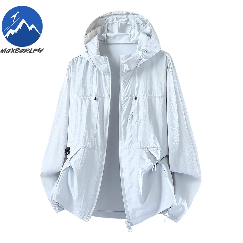 

Maxbarley Summer Sunscreen Windbreaker Men Climbing Camping Lightweight Breathable Hooded Coat Casual Bike Solid Color UV Jacket
