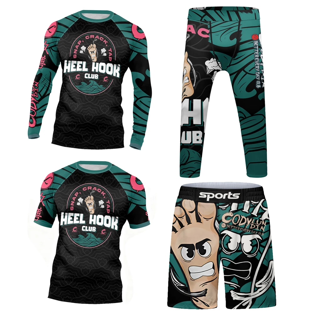 Abbigliamento Sportivo per Bambini MMA BJJ Muay Thai, Completo da Allenamento e Corsa, Rashguard per Ragazzi, Tuta da Boxe e Jiu Jitsu, Abbigliamento da Palestra per Bambini