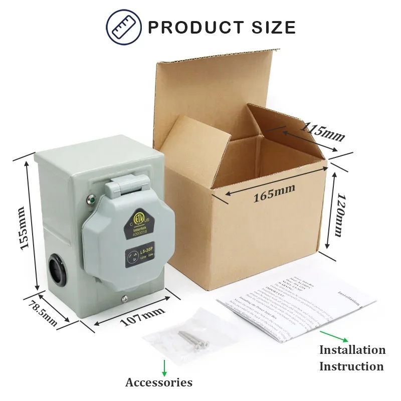 30A NEMA L5-30P Outlet BOX RV Power Receptacle Panel outlet box 30 amp RV/ EV  IP66 Power socket