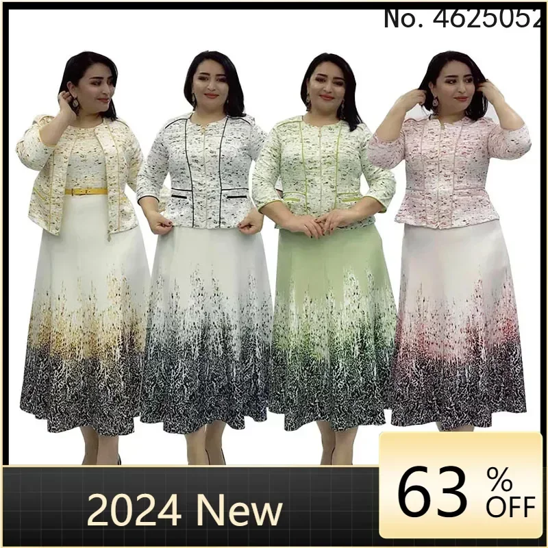 

2024 Autumn Fashion African Women O-neck Polyester Plus Size Long Dress African Clothing African Dresses for Women L-3XL