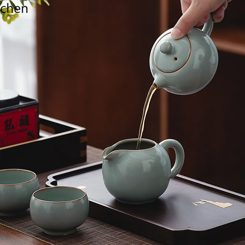 H1 ru kiln tea set suitfor home one pot two cups two tea set ru porcelain open piece kung fu xishi teapot gift