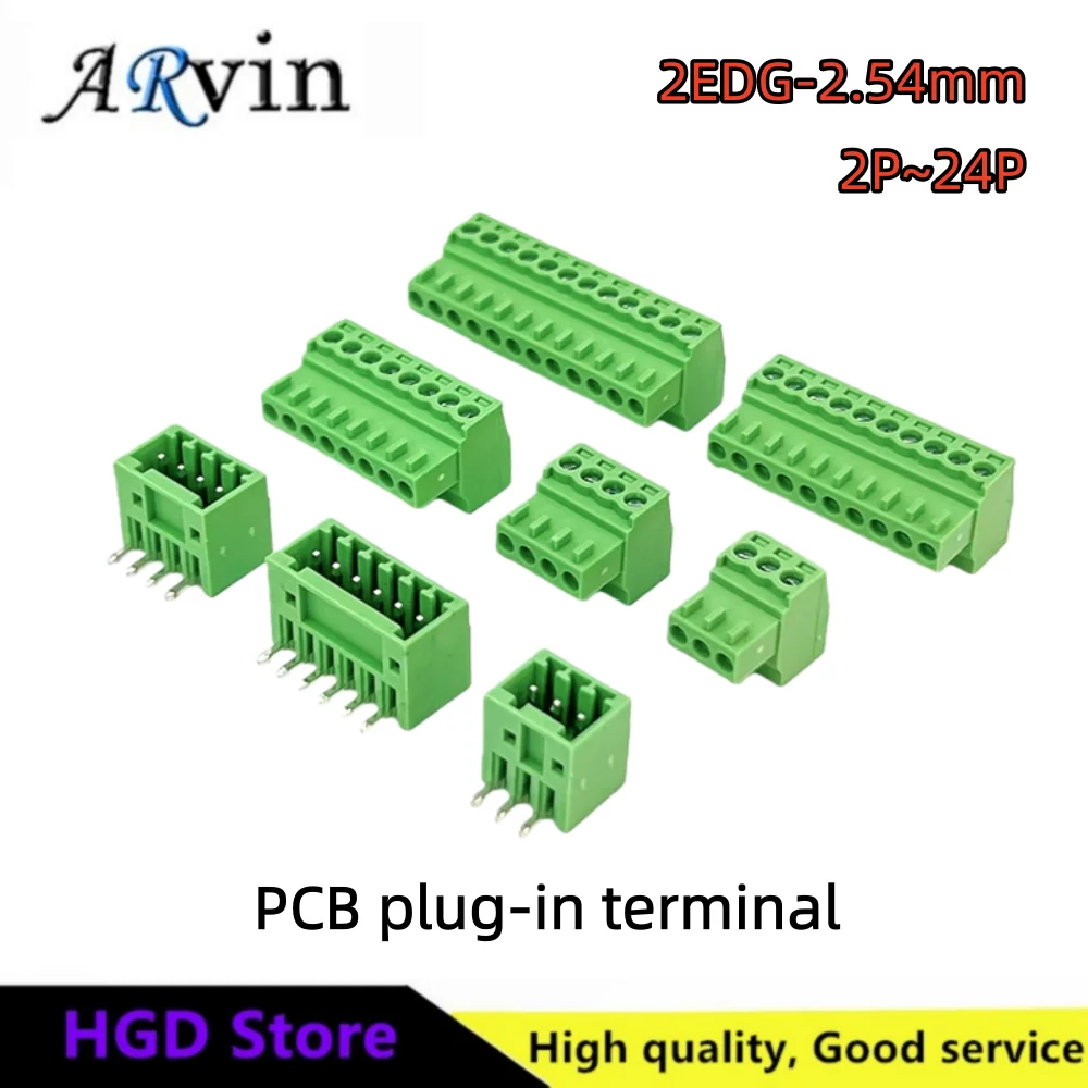 5Set 2EDG-2.54mm PCB Plug-In Terminal Straight Bend Lock Screw 2P-24P Wiring Terminal 2.54mm Electrical Component