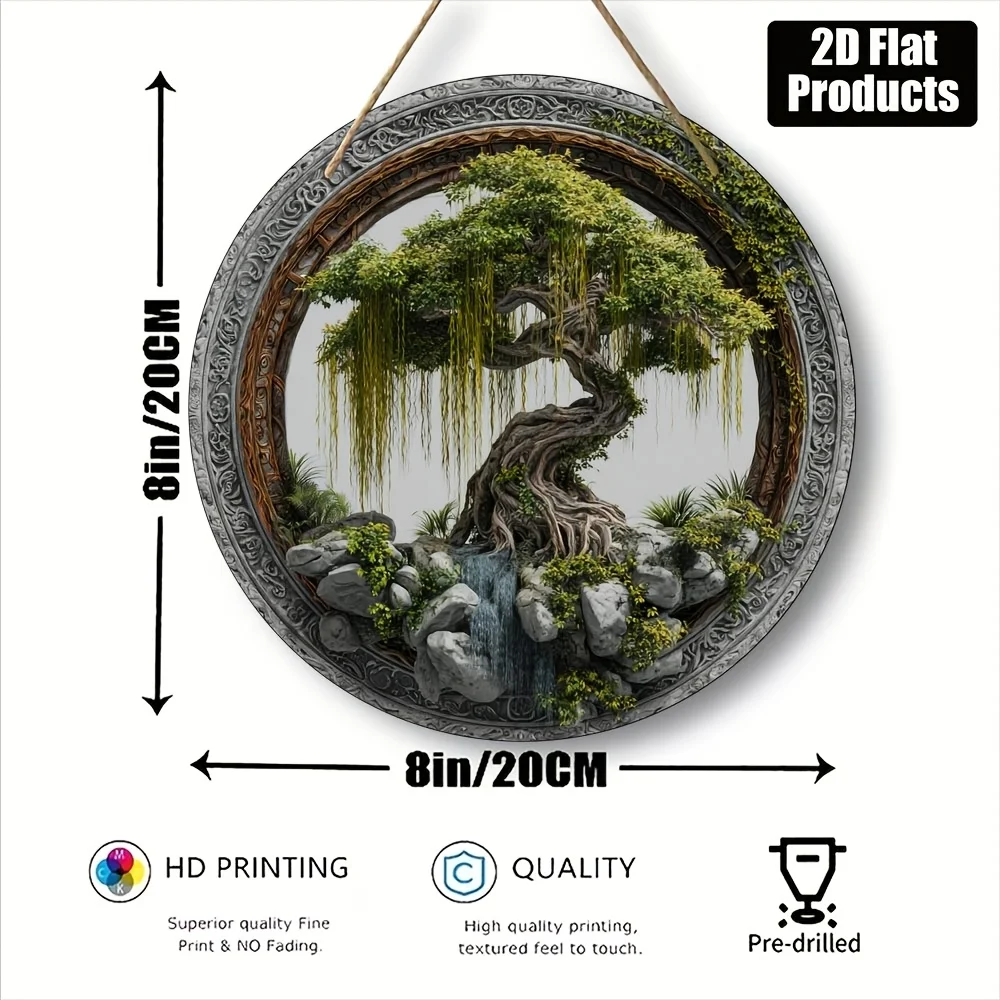 2D Flat, 1pc Round Wall-Mounted Tree-Themed Decorative Plaque - Retro Wood Board Sign Suitable for Home, Office, Cafe Decor, / A