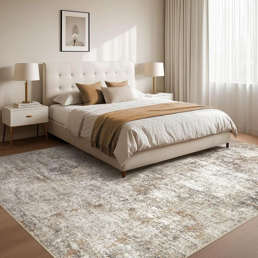 Large Modern Abstract Area Rug - 9x12, Soft Neutral, Non-Slip, Ultra Thin, Stain Resistant Indoor Carpet for Living Room