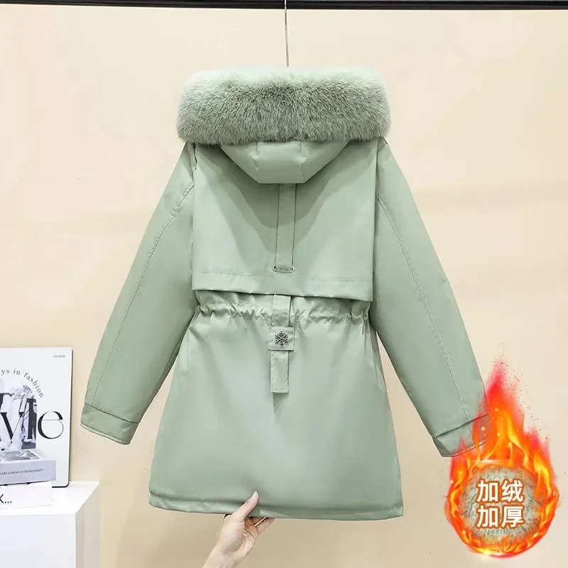 سترة شتوية مبطنة بغطاء للرأس معطف شتوي للنساء برباط دافئ مبطن سترات كورية غير رسمية ملابس خروج نسائية منتفخة #3