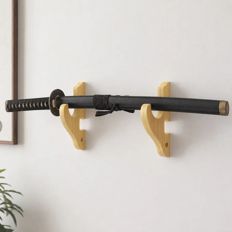 Premium Wooden Wall-Mounted Sword Display Rack 1-3 Tier Flute Collection Holder Katana Storage Home Decor Organizer Stand Only