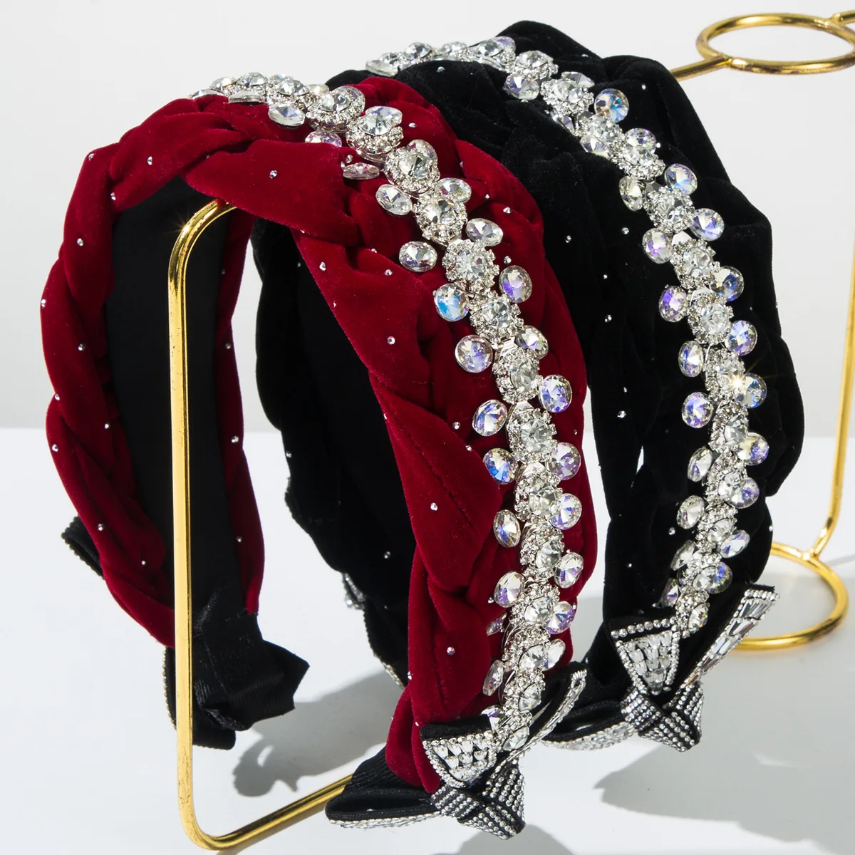 

New Gypsy Velvet Braided Headband Autumn and Winter Premium Bow Diamond Hairpin Versatile Light Luxury Hair Accessories Women