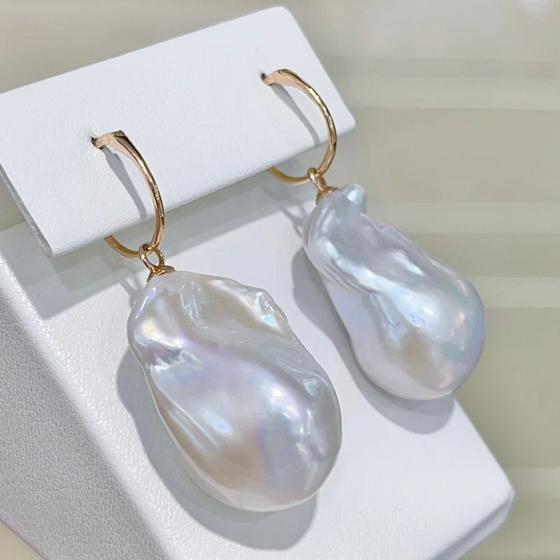 

SGARIT 18K Gold Retro Irregular White Baroque Pearl Earrings AU750 Ear Hook Temperament Premium Jewelry for Women SE65