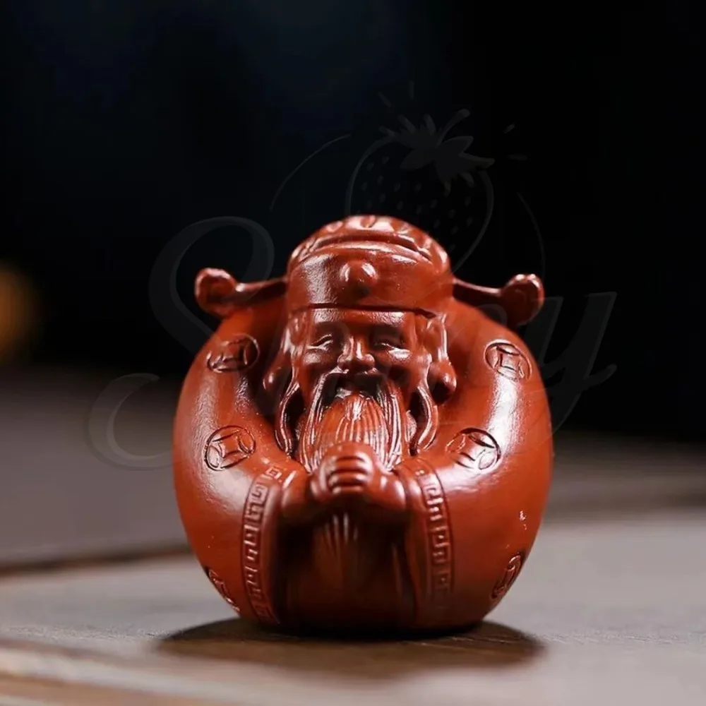 

Purple Clay Tea Pet Small God of Wealth Figure Sculpture Decoration Chinese Tea Table Ornaments Desktop Feng Shui Tea Set