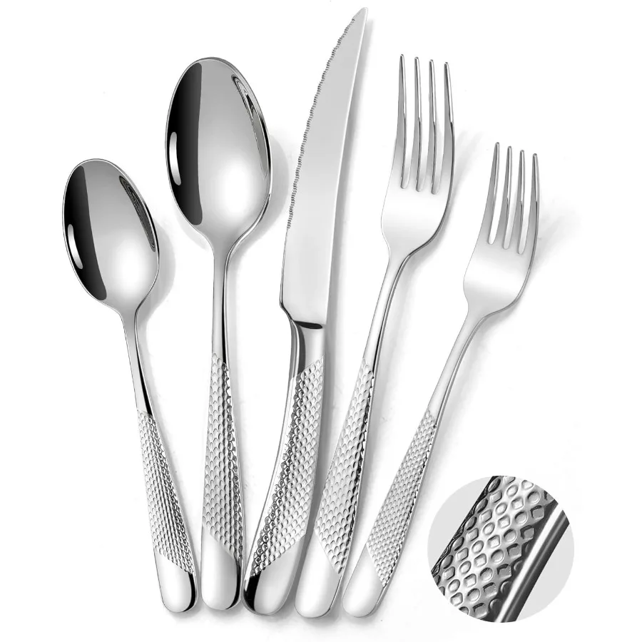 

Набор кованых столовых приборов из 40 предметов для 8 с зубчатыми коваными ножами из нержавеющей стали 18, современный набор столовых приборов, уникальный набор столовых приборов