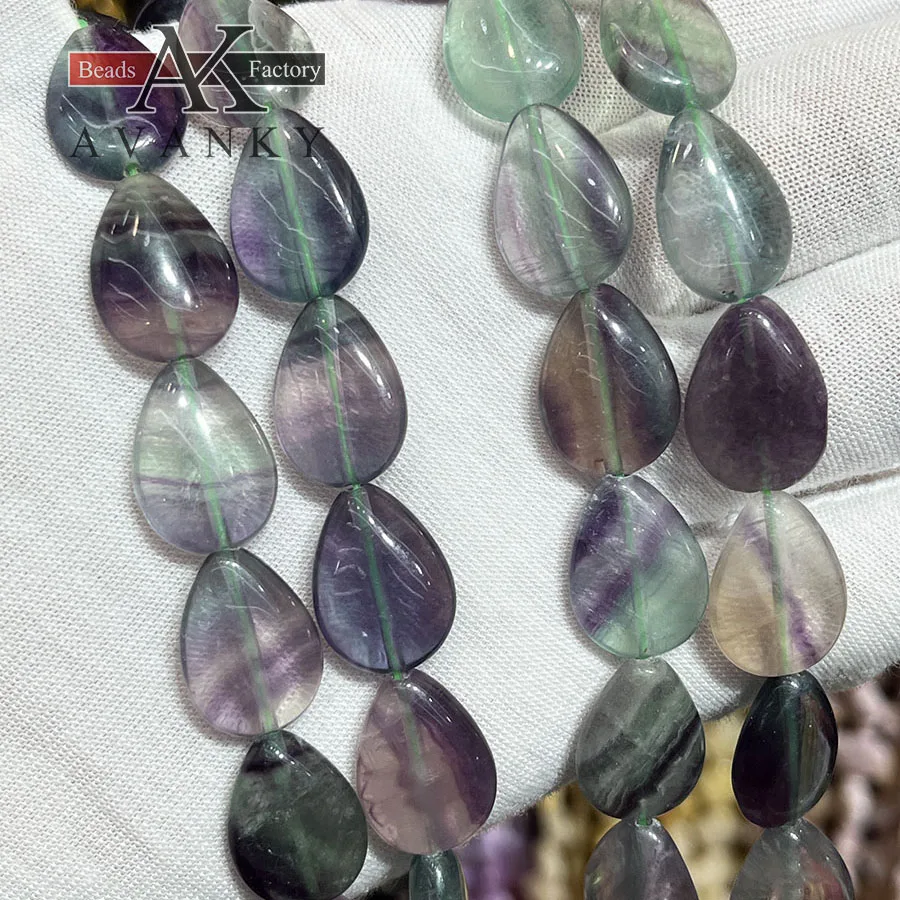 Natural Color Fluorite Water Droplet Melon Seeds Shape Loose Beads Jewelry Making DIY Necklace Bracelet Accessory 15''13x18mm