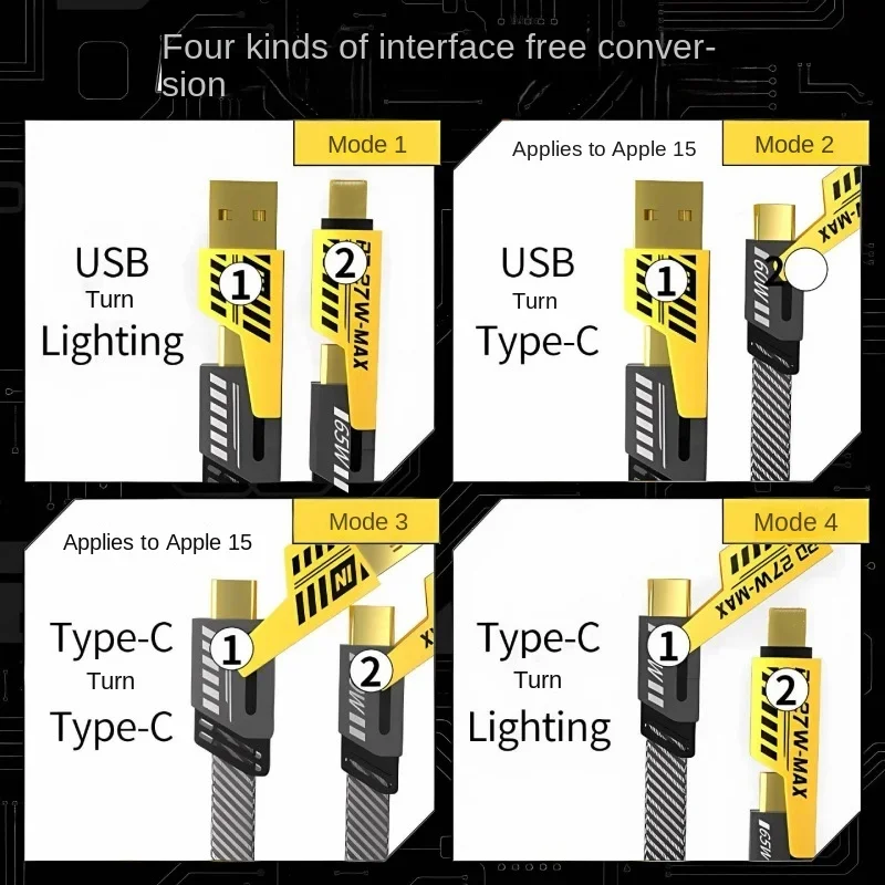 Four in one mecha super fast charging phone data cable suitable for Apple 15USB to TypeC two to two charging cable