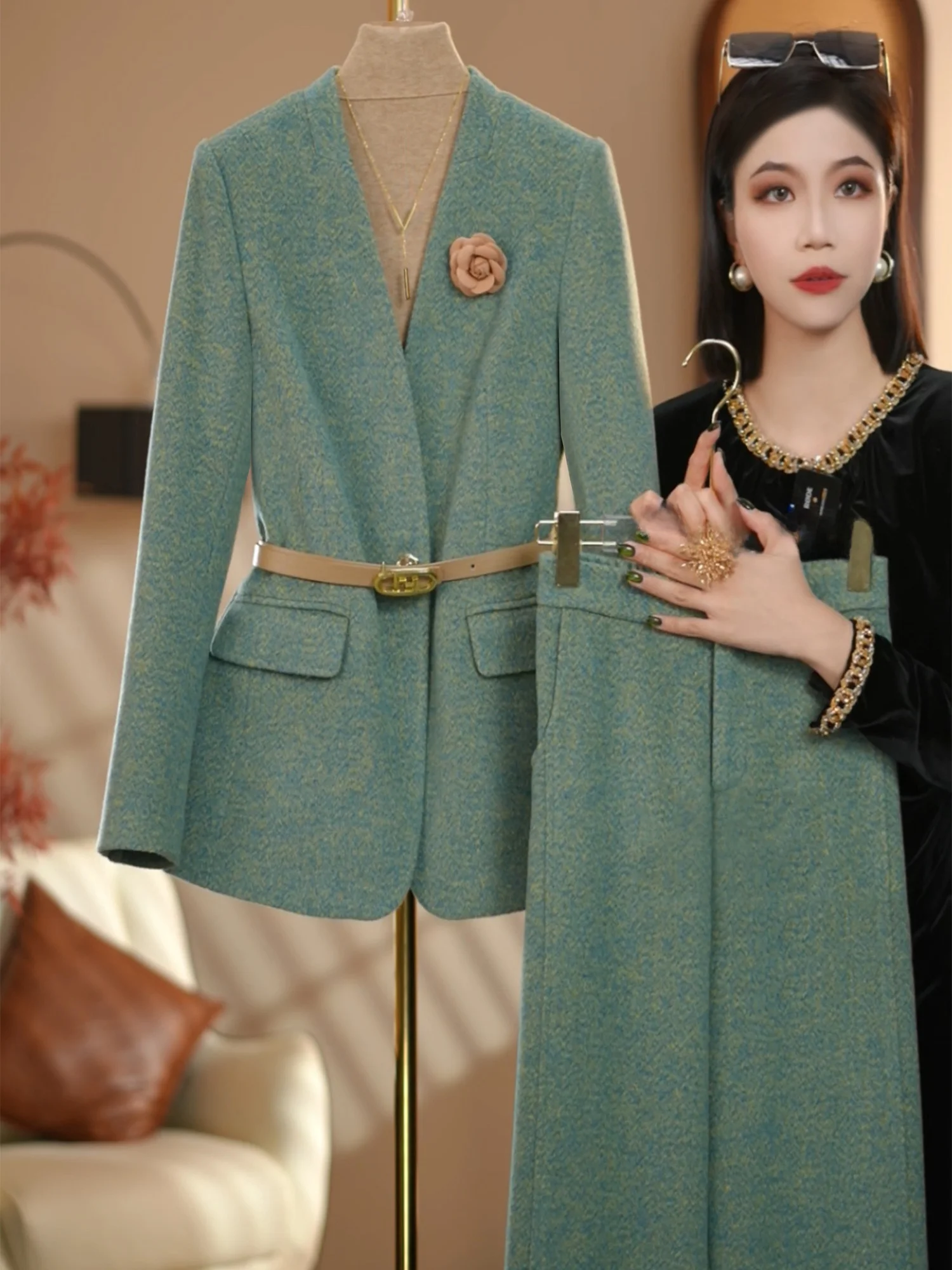 

Ele Peaco een Women's Suit Set Formal Busin Outerwear Two-Piece Ensemble Autumn Winter New Arrival Slim Fit Sle