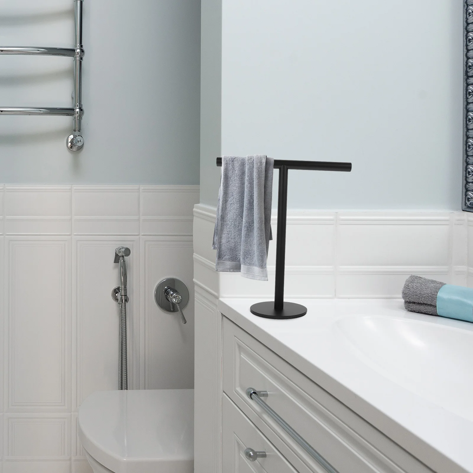 

Bathrooms Stainless Steel Towel Rack Freestanding for Dressing Table Holder Black 304