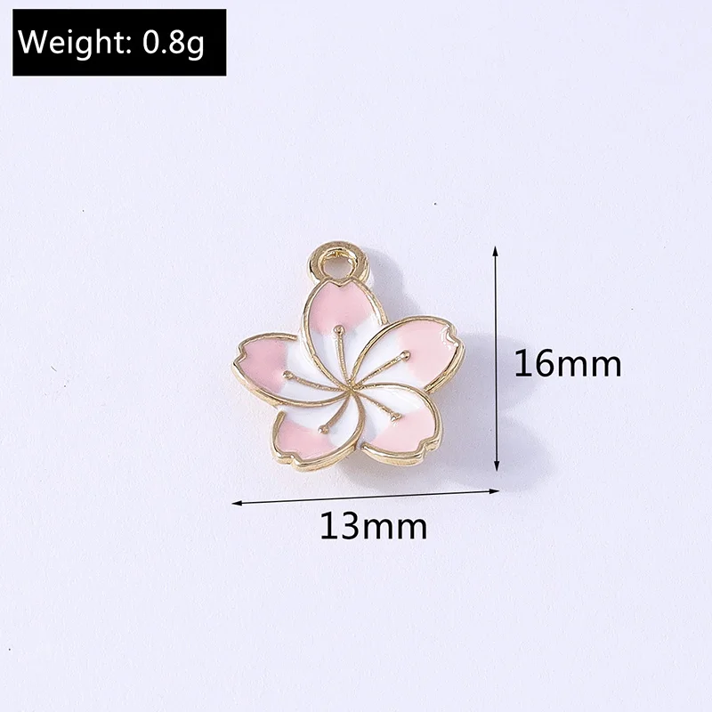 10 Stück 13 x 16 mm niedliche Emaille-Sakura-Blumen-Charms-Anhänger für die Herstellung von Halsketten, Ohrringen, Armbändern, Zubehör, DIY-Schmuckzubehör – Detail 1