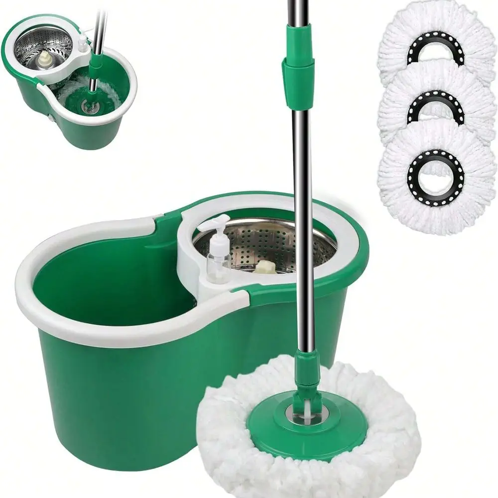 

And Bucket With Wringer Set, 360 And Bucket System With 3 Microfiber Refills And 61 Extended Handle For Floor Clean Mop