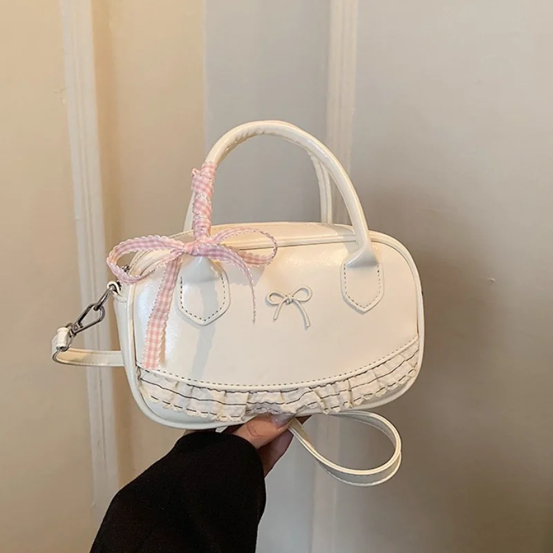 

Korean Bowknot Boston Handbag Lace Ribbon Bow Crossbody Bowling Bag Lolita-style Girls' Small Square Bag Cute Purse
