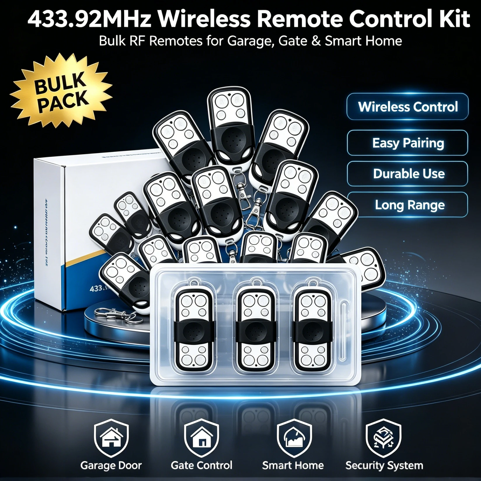 DIXSG  433MHz Metal Push Button Remote Control Transmitter ABCD 4Button Universal 4 Buttons Garage Door Opener Remote