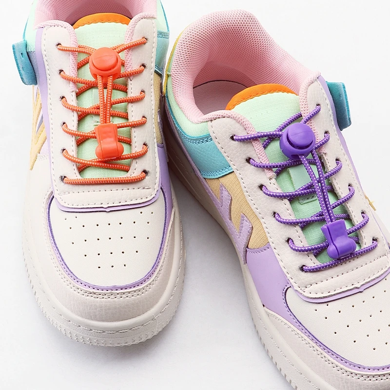 Elastic No Tie Shoelaces with Lock Buckle Round Stretchy Shoestrings for Kids Adults Sneakers Lazy Quick Laces for Sports Runn