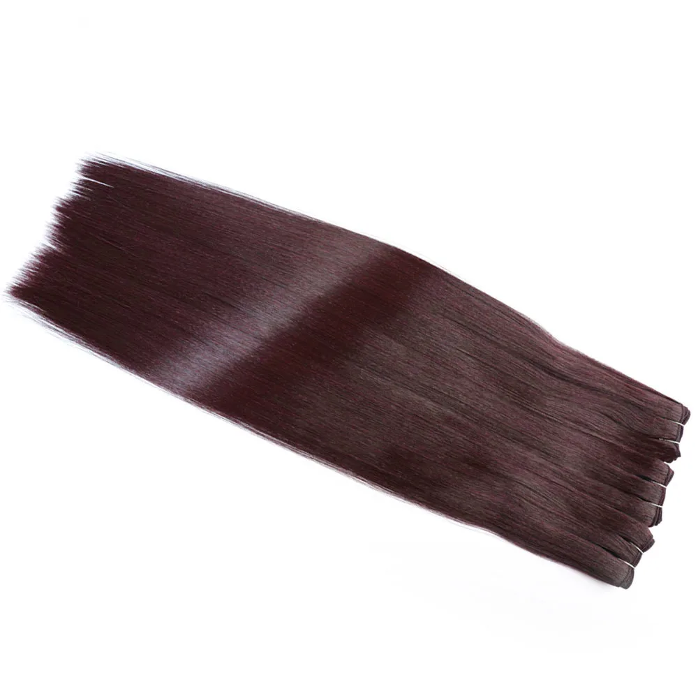 Mèches de cheveux lisses Bio en Fiber organique, 8-26 pouces, couleur bordeaux, Extension capillaire