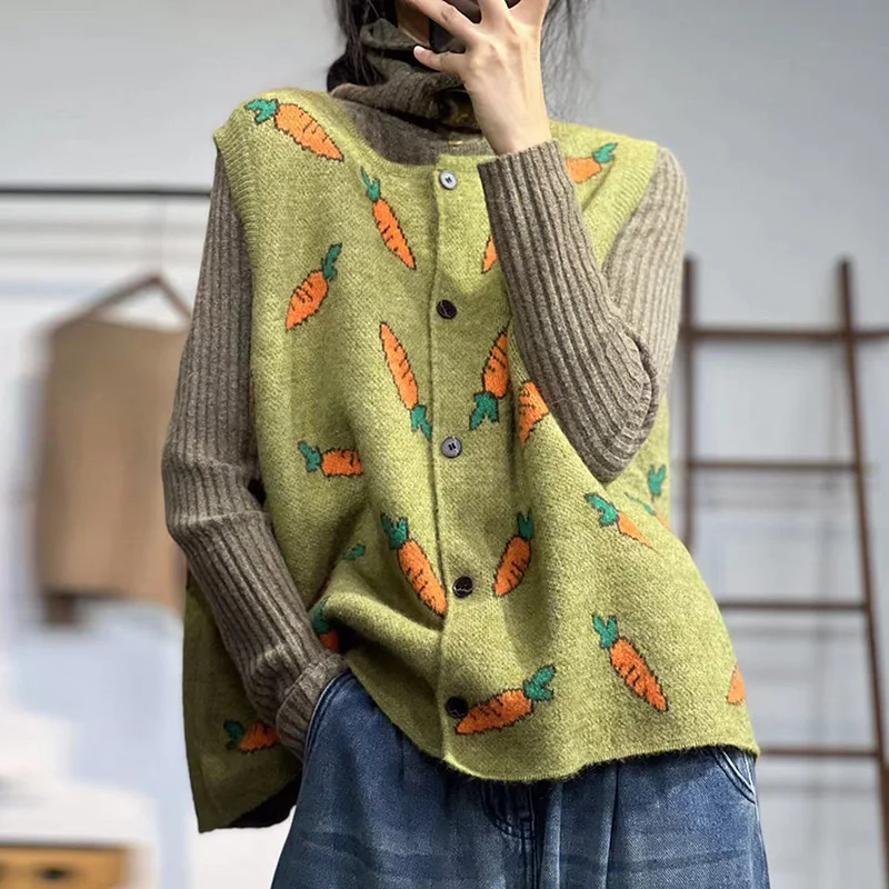 Ceco de Punto Hoado con Cuello Redondo para Mujer, Ropa Exterior Nueva 2025, Cárdigan sin Mangas Abierto con Bordado Flo...