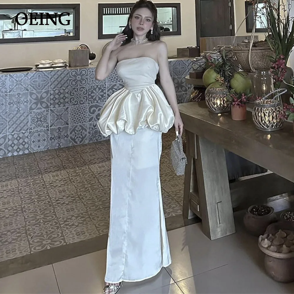 Gaun Prom tanpa tali noda elegan gaun malam berlipat Bud bunga panjang lantai acara Formal Vestidos De Noche